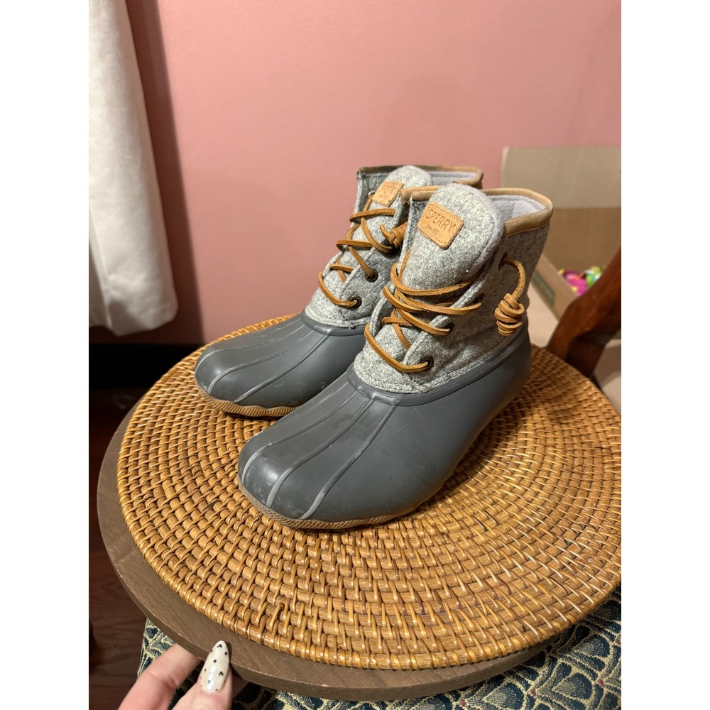Sperry Saltwater Grey Wool Quilted Duck Boots Insulated STS82475 Womens 6M